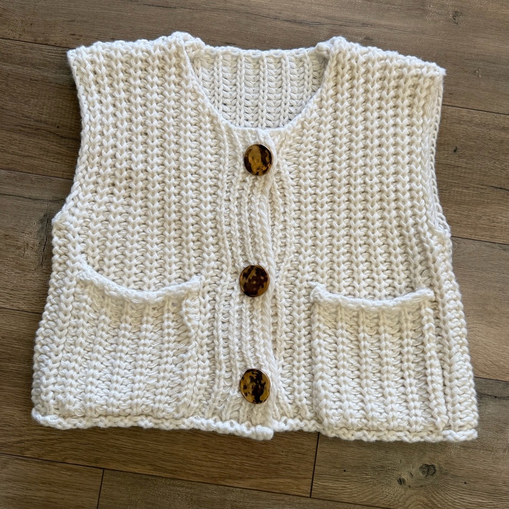 Revolve Chunky Knit Vest with Gold Buttons